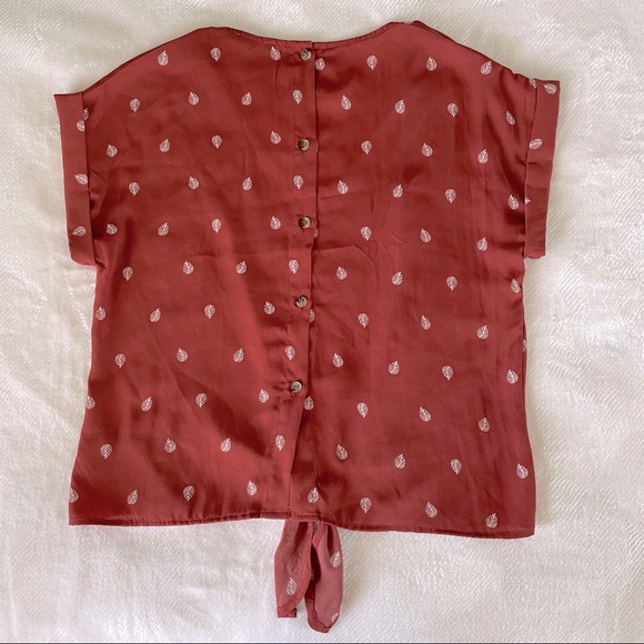 Rust Orange Blouse with Front Tie and Button Back Details - Picture 7 of 9